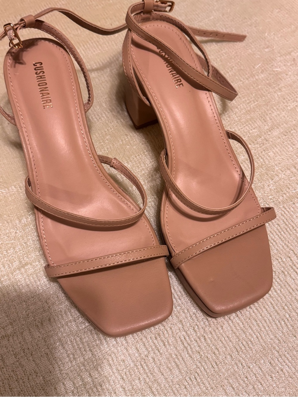Cushionaire Women's Nude Tan Strappy Block Heel Sandals